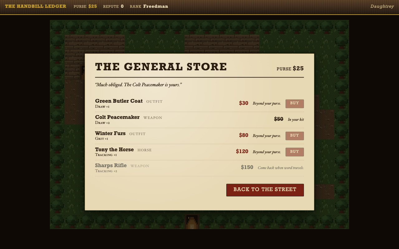 The Colt purchased, price struck through, HUD showing the new balance