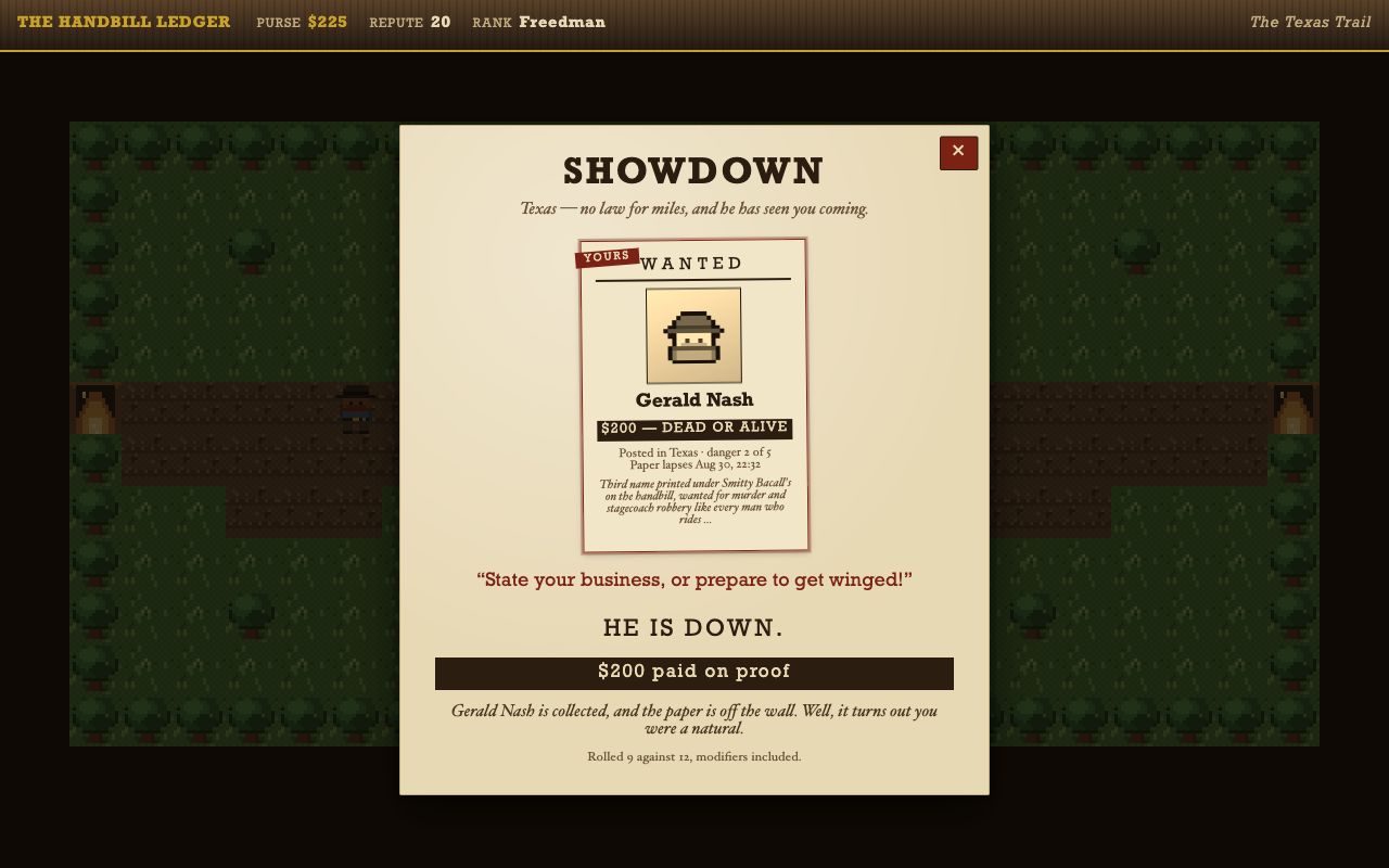 The winning verdict: HE IS DOWN, $200 paid, HUD updated