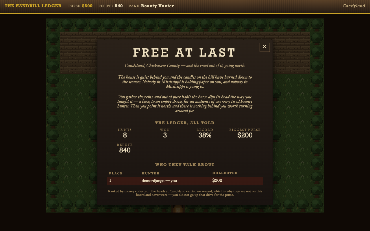The epilogue: FREE AT LAST, career ledger, and the standings